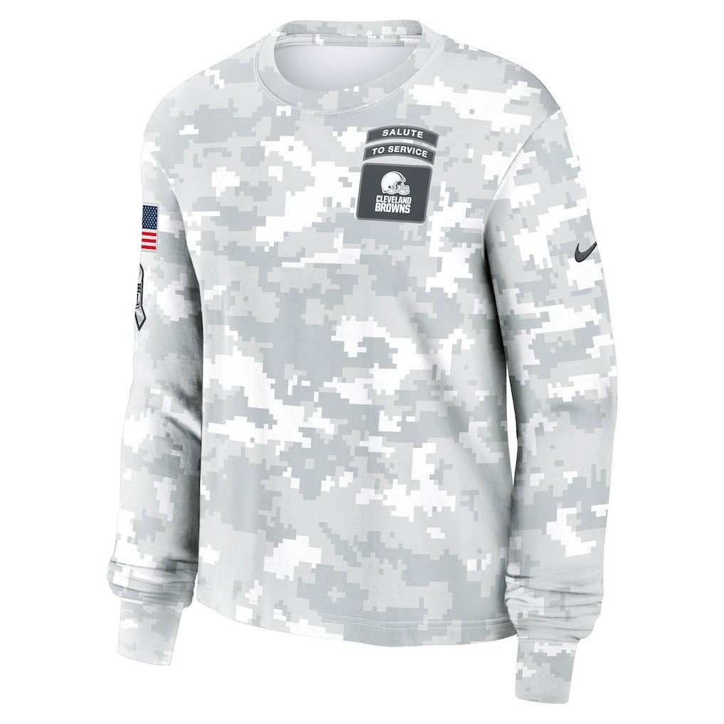 Cleveland Browns Women's 2024 Salute To Service Dri-FIT Long Sleeve T-Shirt - Arctic Camo T-shirts