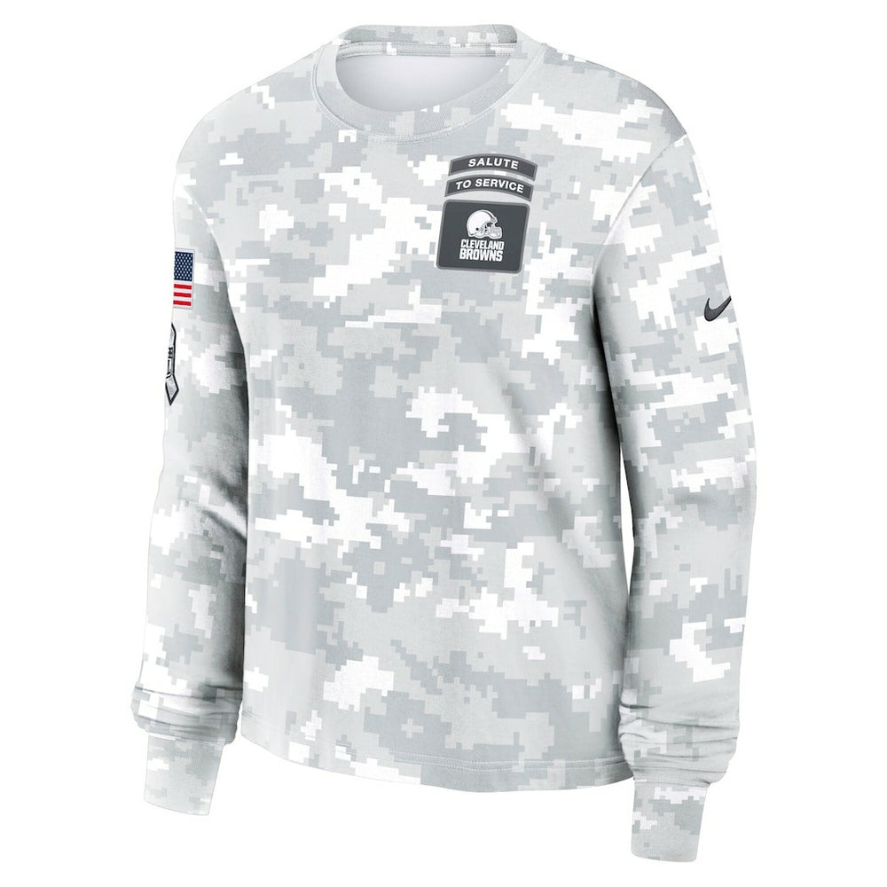 Cleveland Browns Women's 2024 Salute To Service Dri-FIT Long Sleeve T-Shirt - Arctic Camo T-shirts