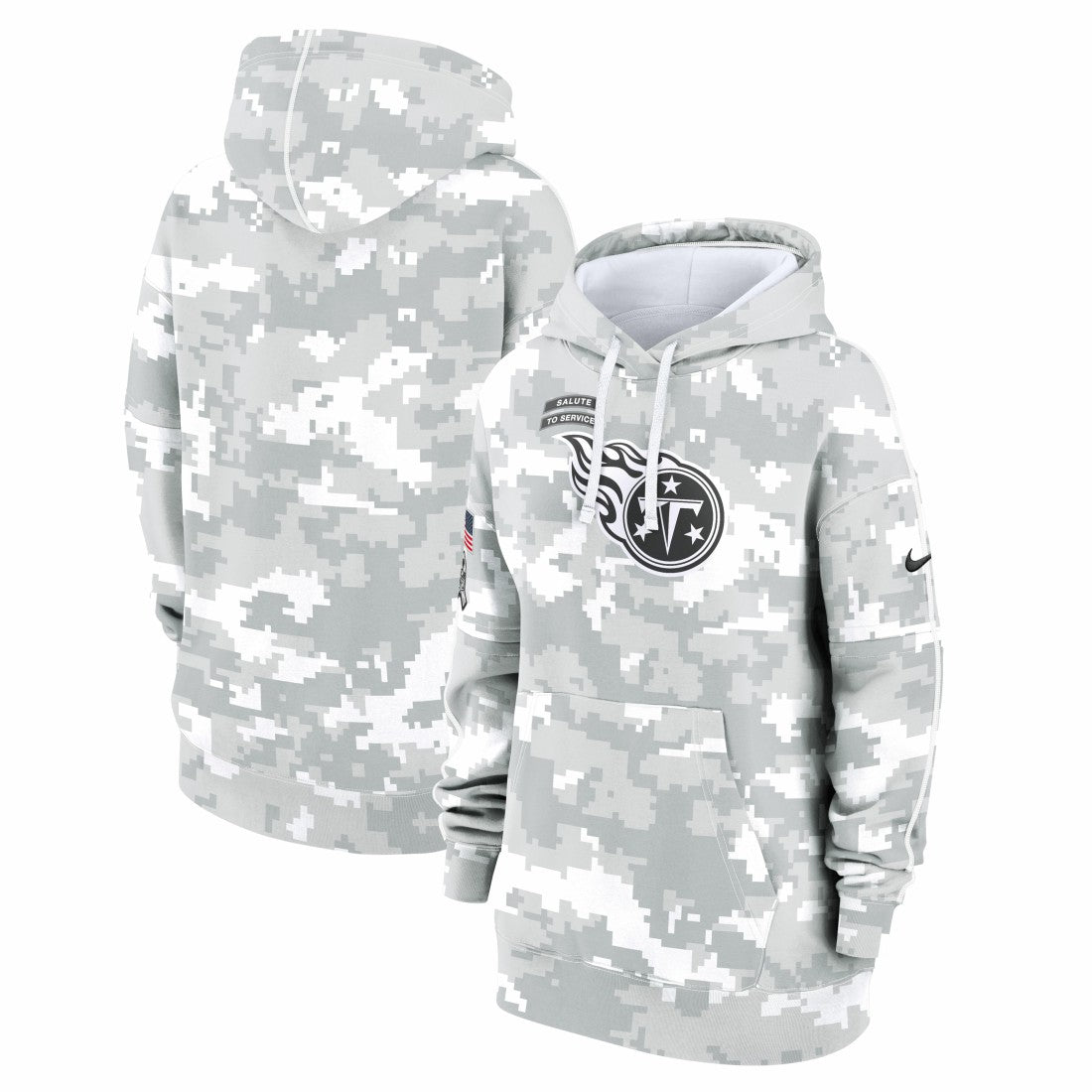 Tennessee Titans Women's 2024 Salute To Service Club Fleece Oversized Pullover Hoodie - Arctic Camo Hoodies