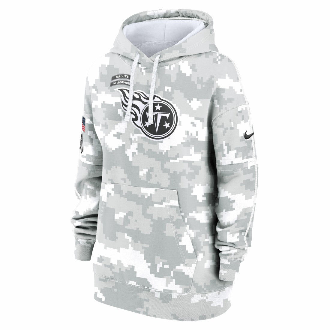 Tennessee Titans Women's 2024 Salute To Service Club Fleece Oversized Pullover Hoodie - Arctic Camo Hoodies