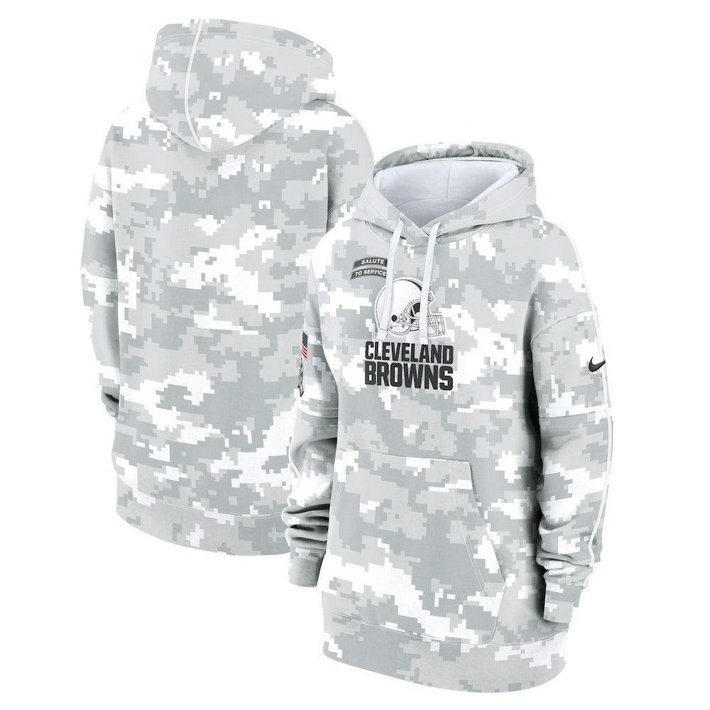 Cleveland Browns Women's 2024 Salute To Service Club Fleece Oversized Pullover Hoodie - Arctic Camo Hoodies
