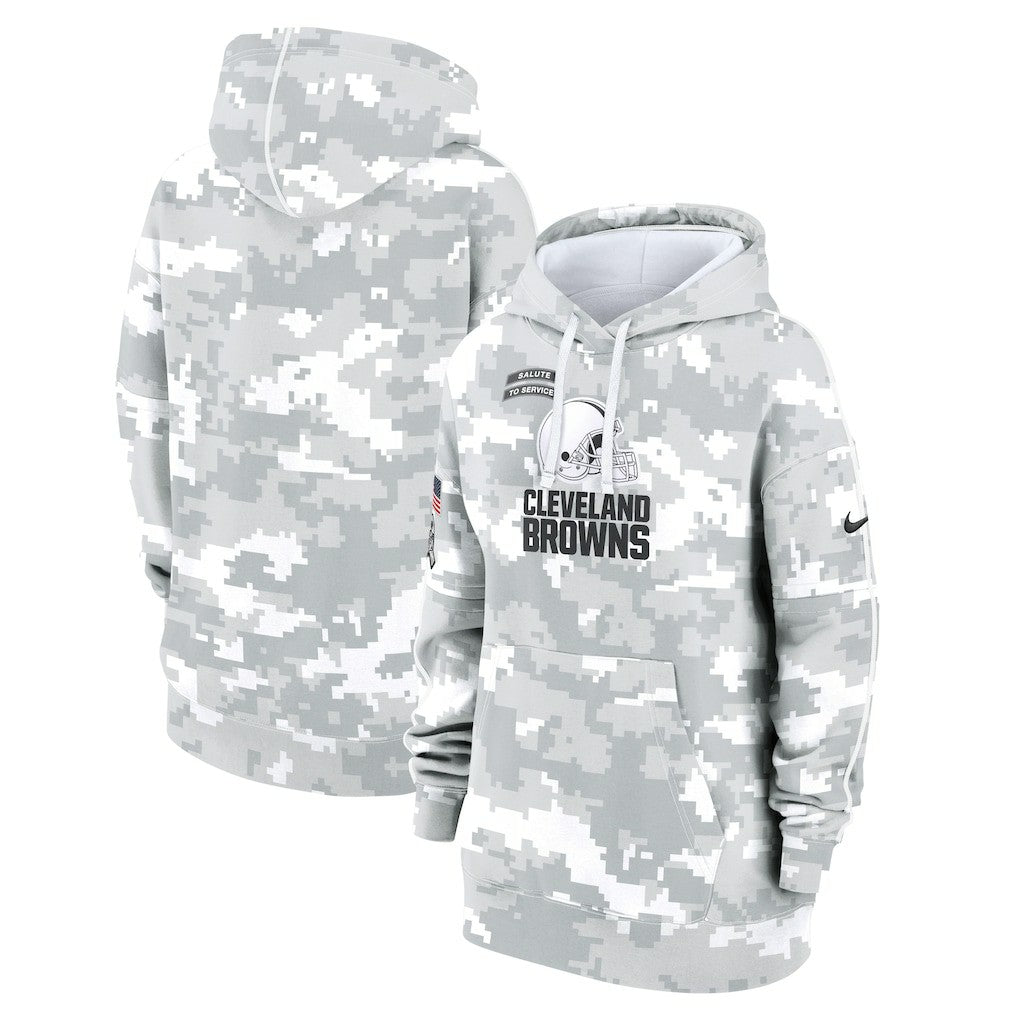Cleveland Browns Women's 2024 Salute To Service Club Fleece Oversized Pullover Hoodie - Arctic Camo Hoodies