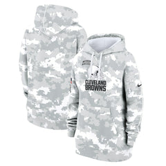 Cleveland Browns Women's 2024 Salute To Service Club Fleece Oversized Pullover Hoodie - Arctic Camo Hoodies