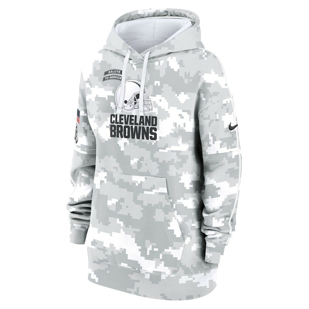 Cleveland Browns Women's 2024 Salute To Service Club Fleece Oversized Pullover Hoodie - Arctic Camo Hoodies