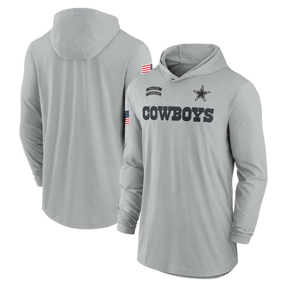 Dallas Cowboys 2024 Salute to Service Lightweight Dri-FIT Long Sleeve Hoodie T-Shirt - Gray Hoodies
