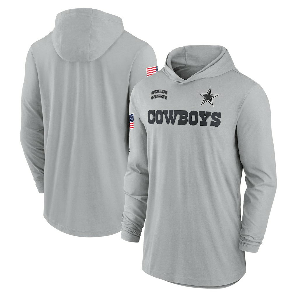 Dallas Cowboys 2024 Salute to Service Lightweight Dri-FIT Long Sleeve Hoodie T-Shirt - Gray Hoodies