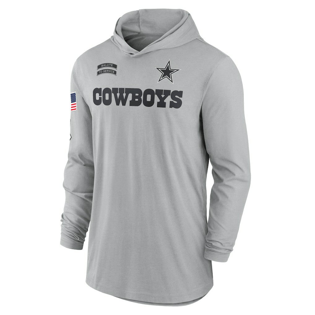 Dallas Cowboys 2024 Salute to Service Lightweight Dri-FIT Long Sleeve Hoodie T-Shirt - Gray Hoodies