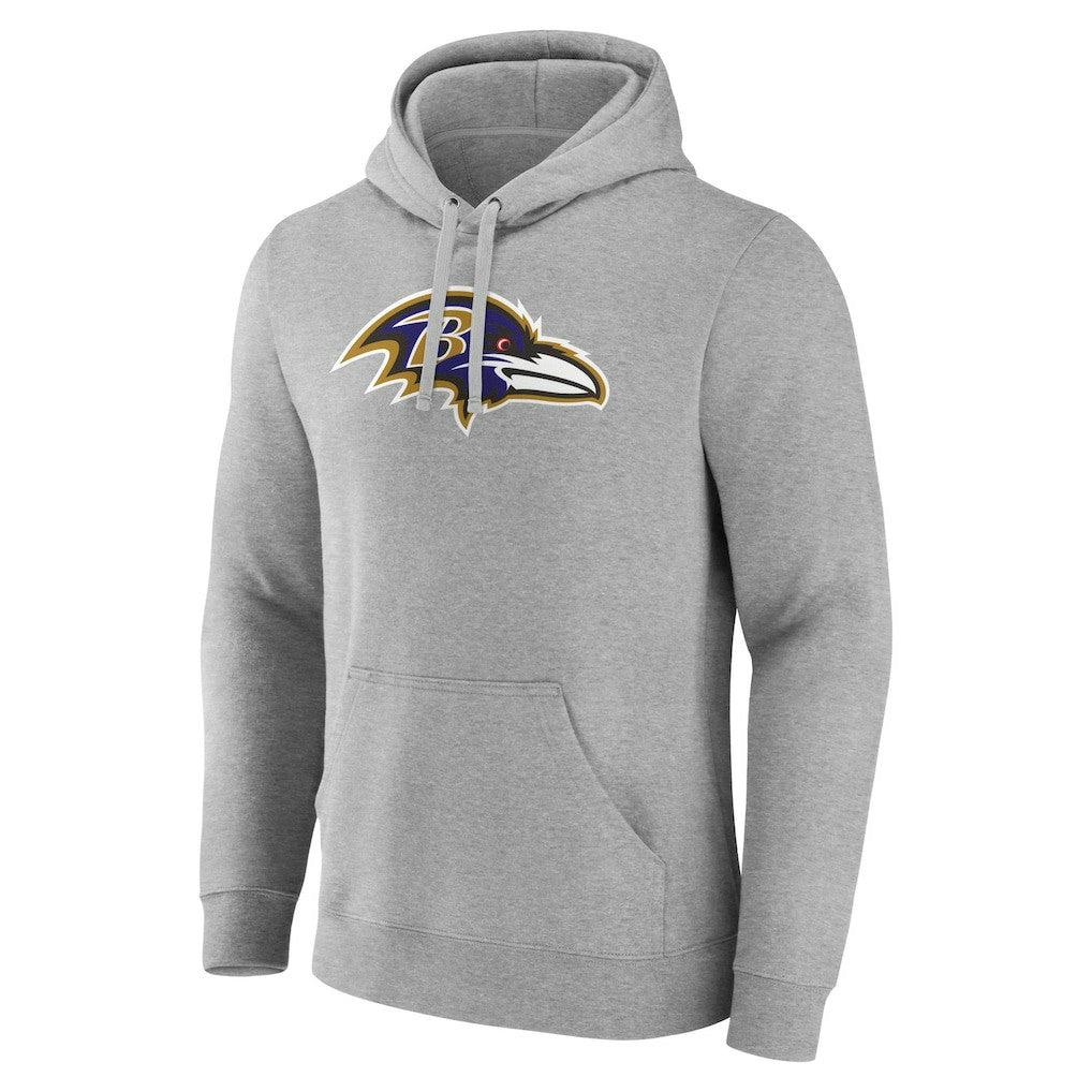 Lamar Jackson Baltimore Ravens Icon Player Name & Number Pullover Hoodie - Gray Hoodies