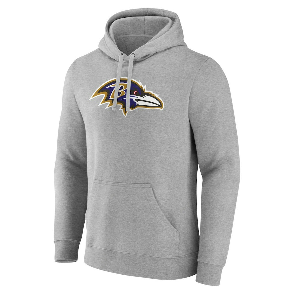 Lamar Jackson Baltimore Ravens Icon Player Name & Number Pullover Hoodie - Gray Hoodies