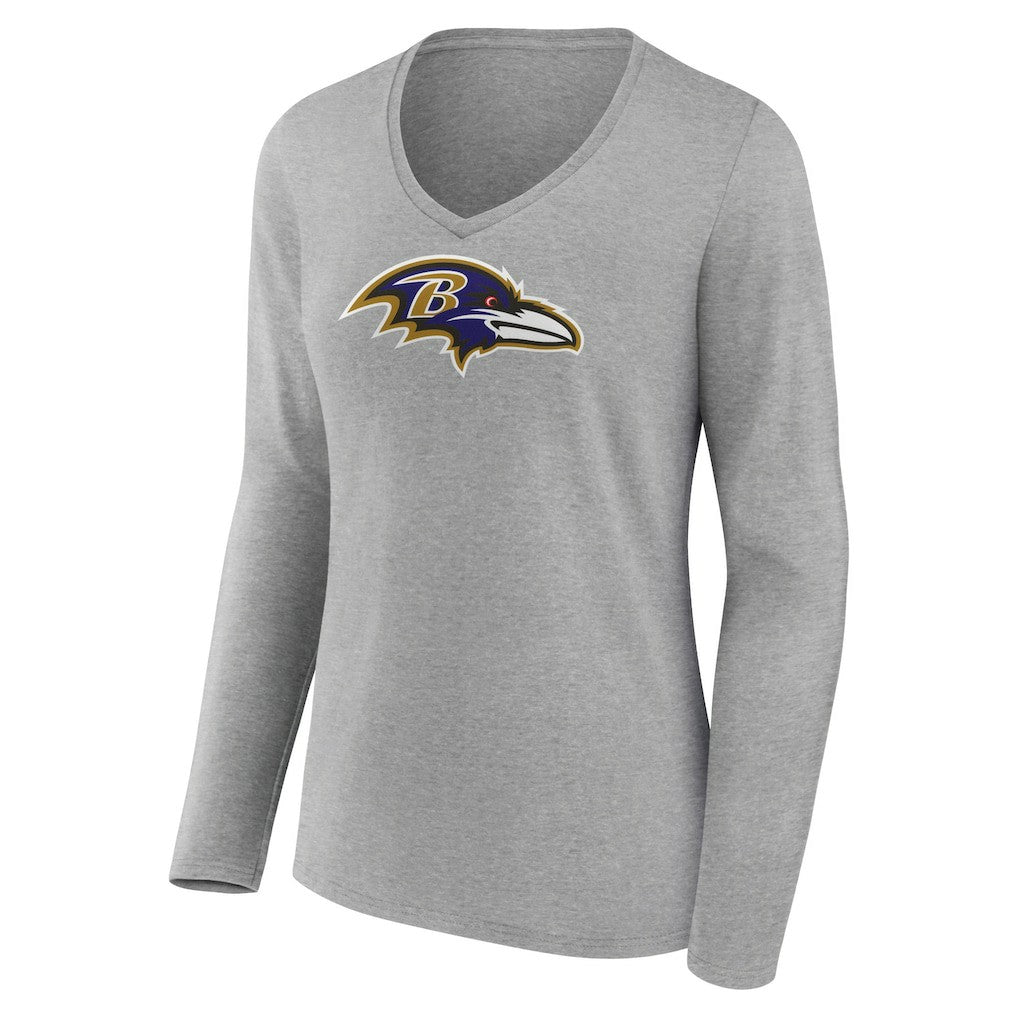 Lamar Jackson Baltimore Ravens Women's Icon Player Name & Number Long Sleeve V-Neck T-Shirt - Gray T-shirts