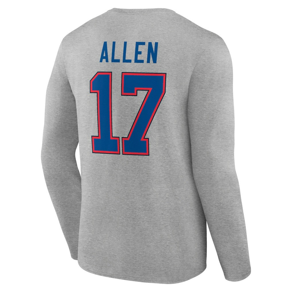 Josh Allen Buffalo Bills Icon Player Name & Number Long Sleeve T-Shirt - Gray T-shirts