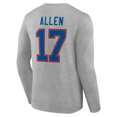 Josh Allen Buffalo Bills Icon Player Name & Number Long Sleeve T-Shirt - Gray T-shirts