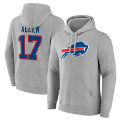 Josh Allen Buffalo Bills Icon Player Name & Number Pullover Hoodie - Gray Hoodies