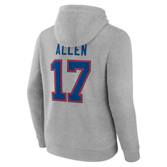 Josh Allen Buffalo Bills Icon Player Name & Number Pullover Hoodie - Gray Hoodies