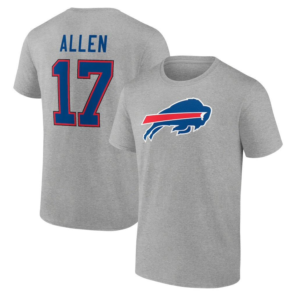 Josh Allen Buffalo Bills Icon Player Name & Number T-Shirt - Gray T-shirts