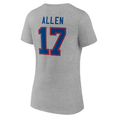 Josh Allen Buffalo Bills Women's Icon Player Name & Number V-Neck T-Shirt - Gray T-shirts