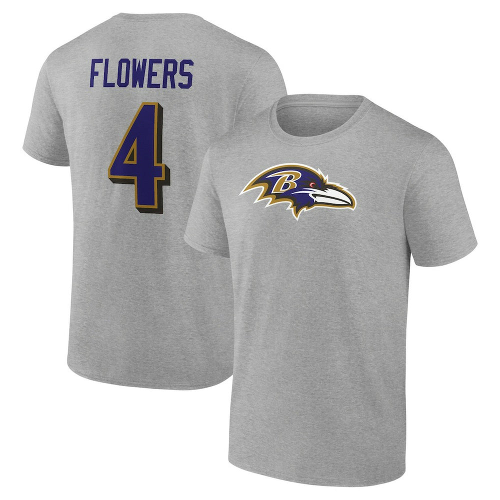 Zay Flowers Baltimore Ravens Icon Player Name & Number T-Shirt - Gray T-shirts