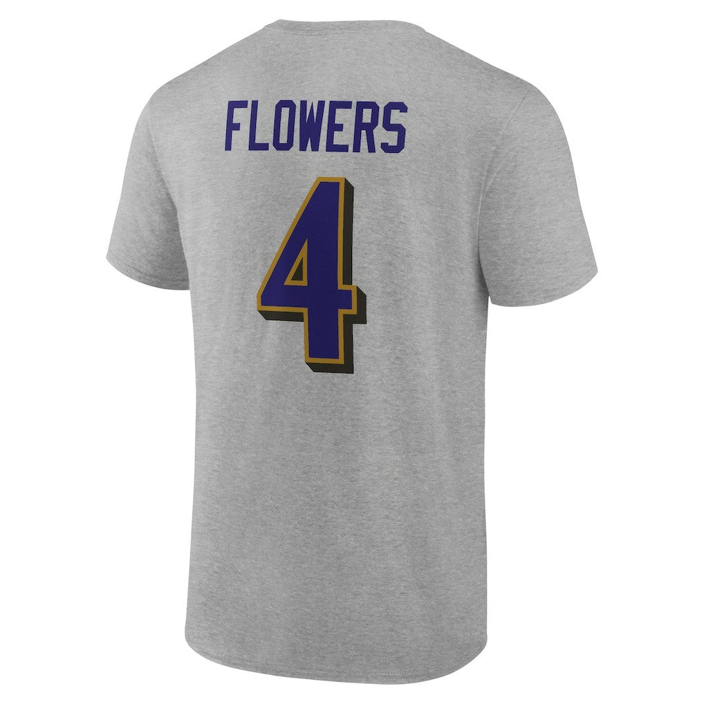 Zay Flowers Baltimore Ravens Icon Player Name & Number T-Shirt - Gray T-shirts