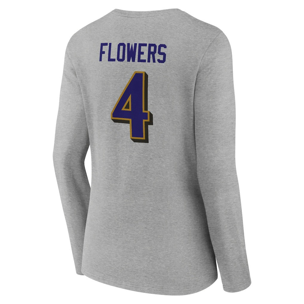 Zay Flowers Baltimore Ravens Women's Icon Player Name & Number Long Sleeve V-Neck T-Shirt - Gray T-shirts