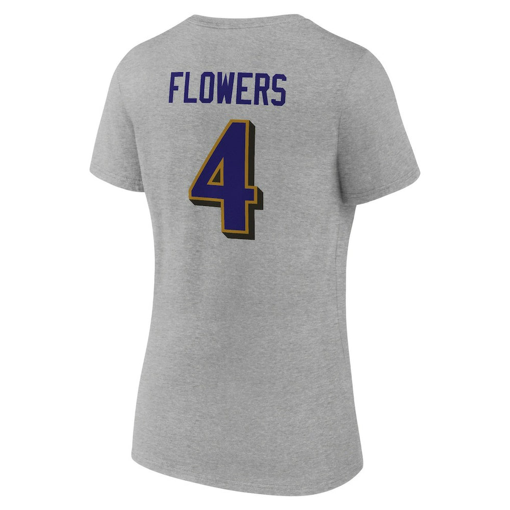 Zay Flowers Baltimore Ravens Women's Icon Player Name & Number V-Neck T-Shirt - Gray T-shirts
