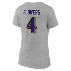 Zay Flowers Baltimore Ravens Women's Icon Player Name & Number V-Neck T-Shirt - Gray T-shirts
