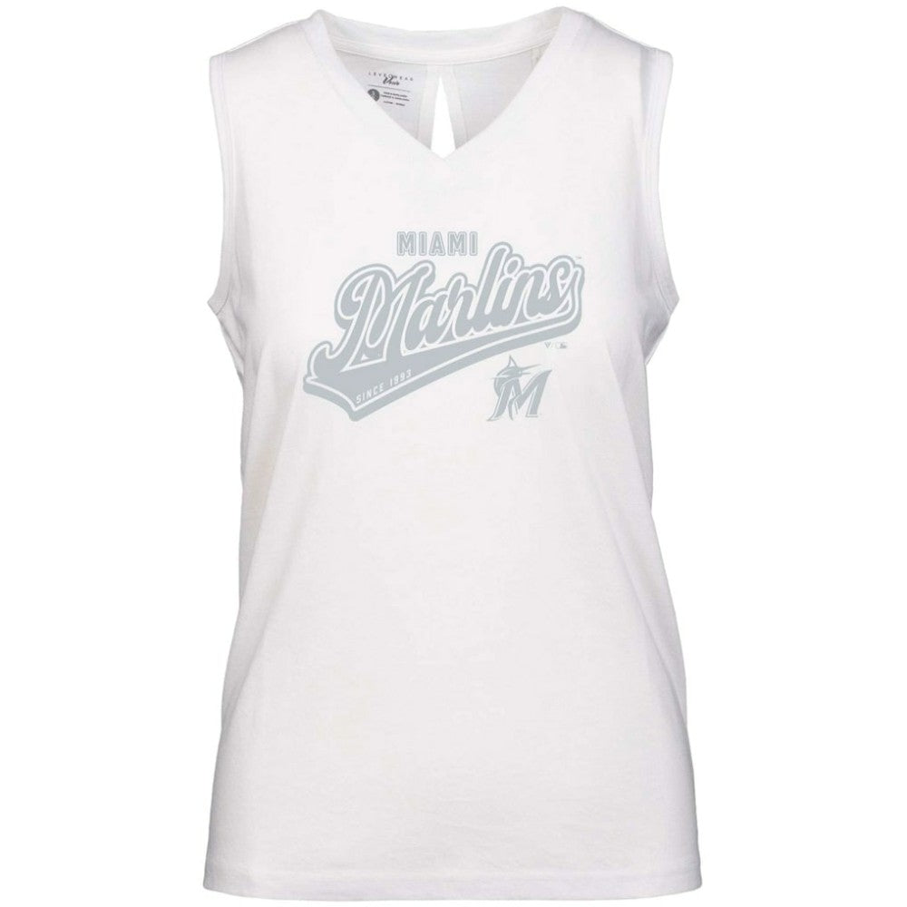 Miami Marlins Levelwear Women's  Paisley Sweep V-Neck Tank Top - White Tanks