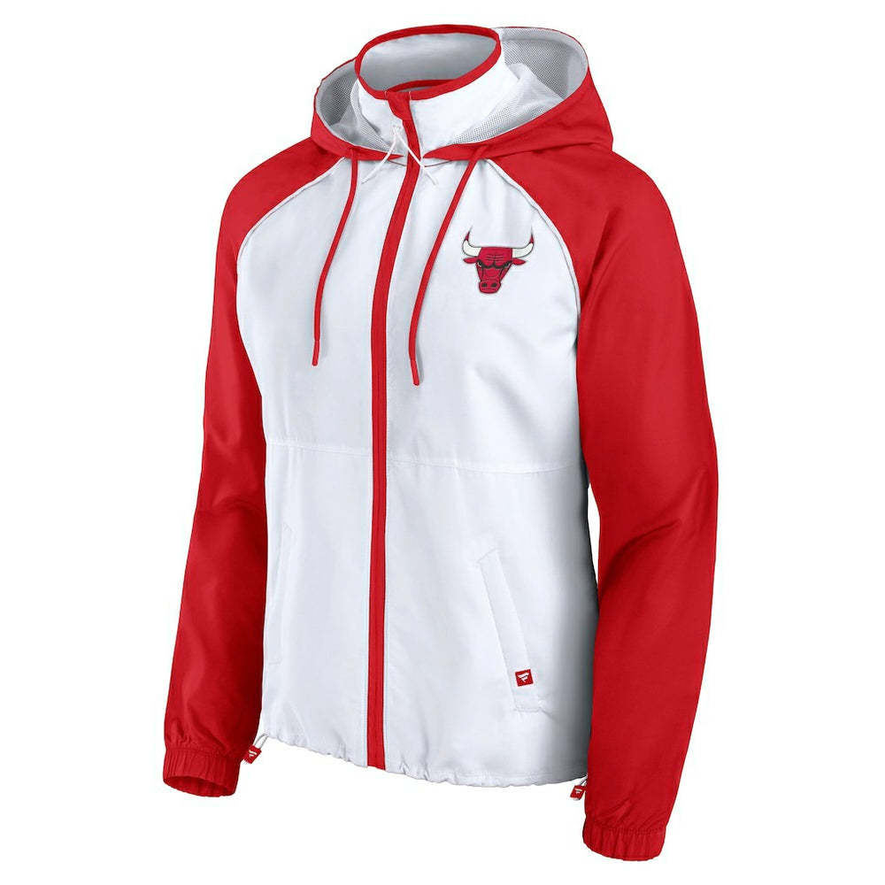 Chicago Bulls Women's Anorak Raglan Full-Zip Hoodie Jacket White/Red - Fanatics