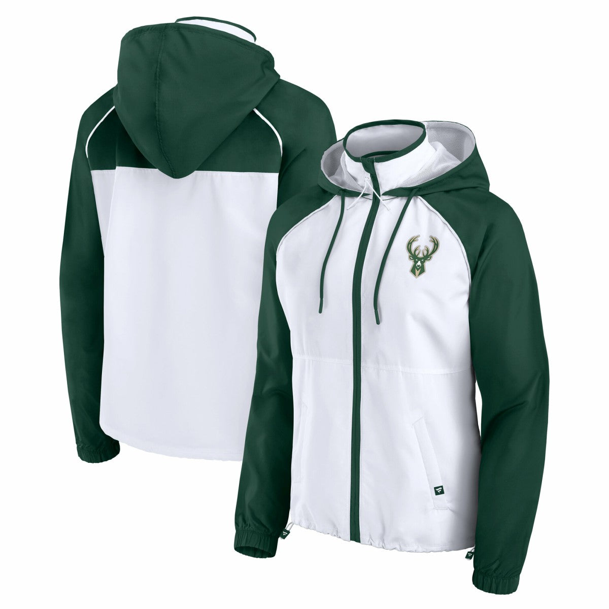 Milwaukee Bucks Women's Anorak Raglan Full-Zip Hoodie Jacket White/Hunter Green - Fanatics outlet