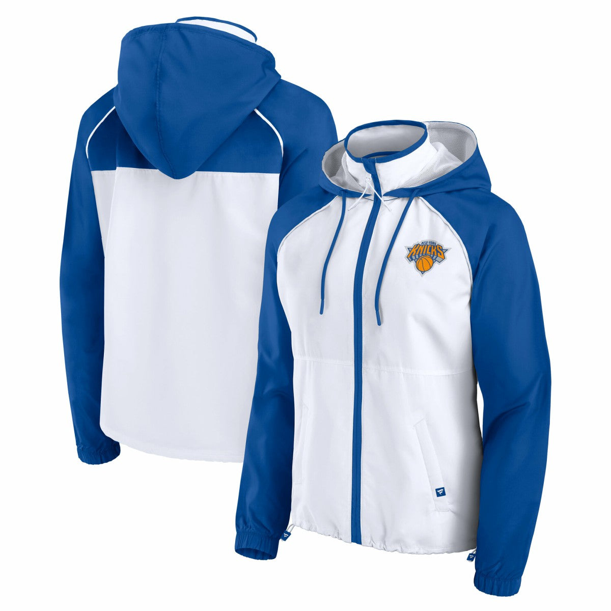 New York Knicks Women's Anorak Raglan Full-Zip Hoodie Jacket White/Blue - Fanatics