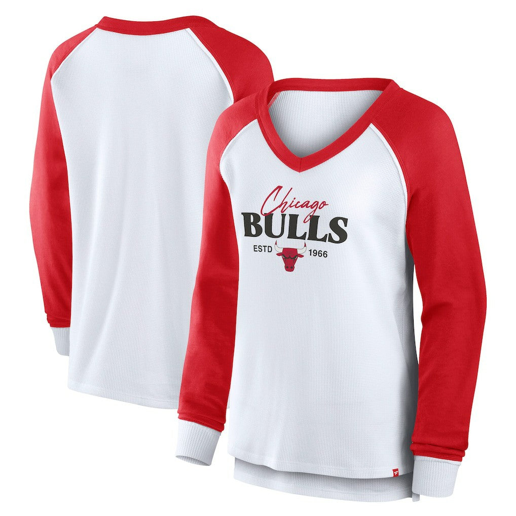 Chicago Bulls Women's Open Lane Waffle Long Sleeve V-Neck T-Shirt White - Fanatics