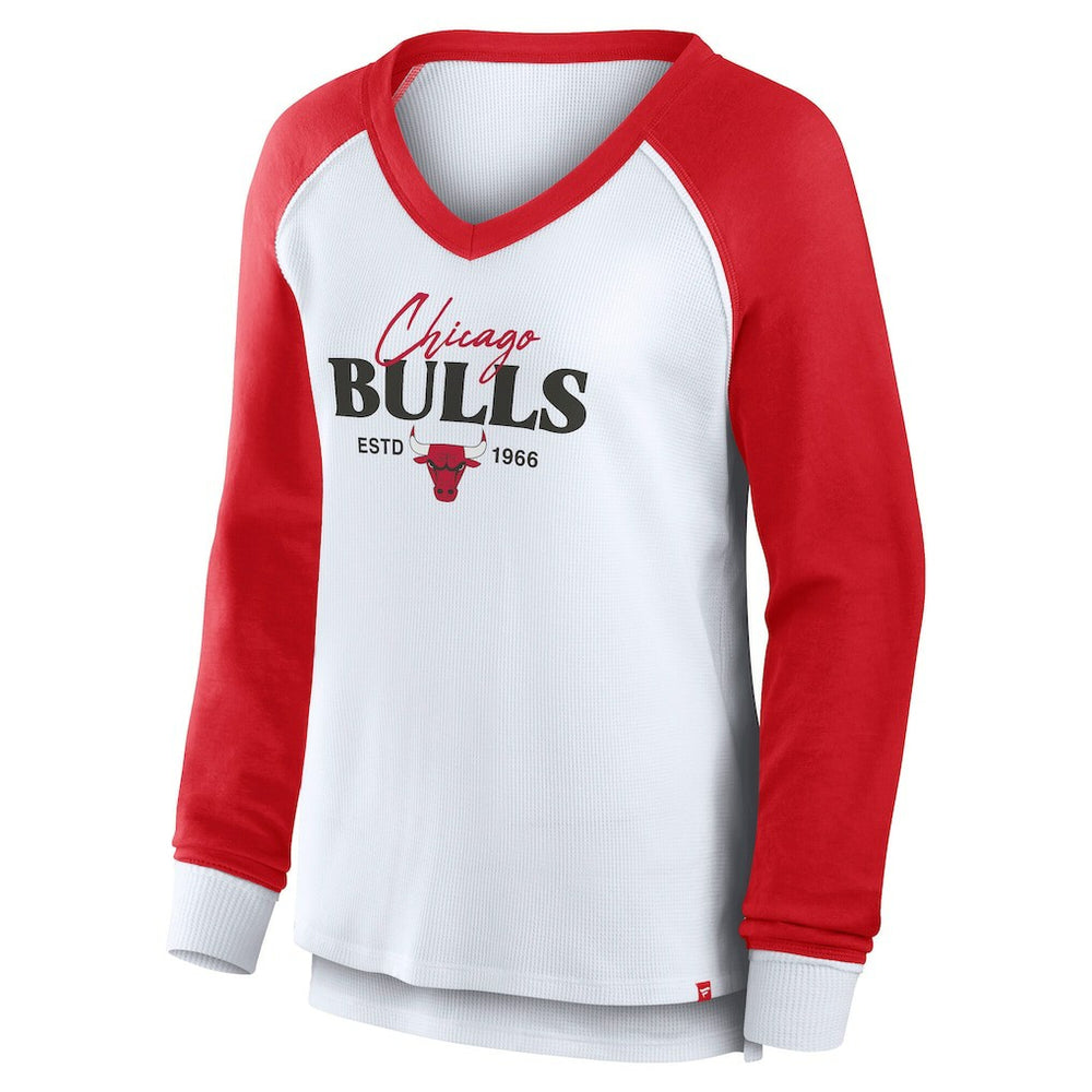 Chicago Bulls Women's Open Lane Waffle Long Sleeve V-Neck T-Shirt White - Fanatics