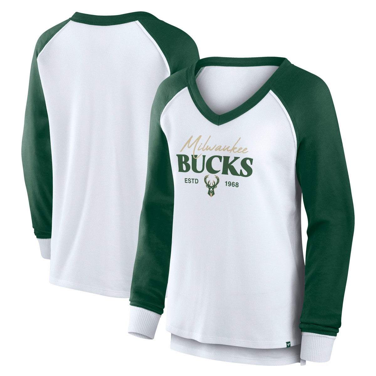 Milwaukee Bucks Women's Open Lane Waffle Long Sleeve V-Neck T-Shirt White - Fanatics