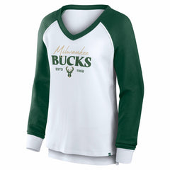 Milwaukee Bucks Women's Open Lane Waffle Long Sleeve V-Neck T-Shirt White - Fanatics