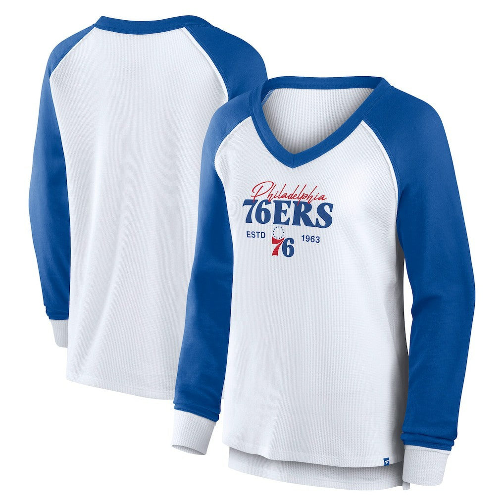 Philadelphia 76ers Women's Open Lane Waffle Long Sleeve V-Neck T-Shirt White - Fanatics