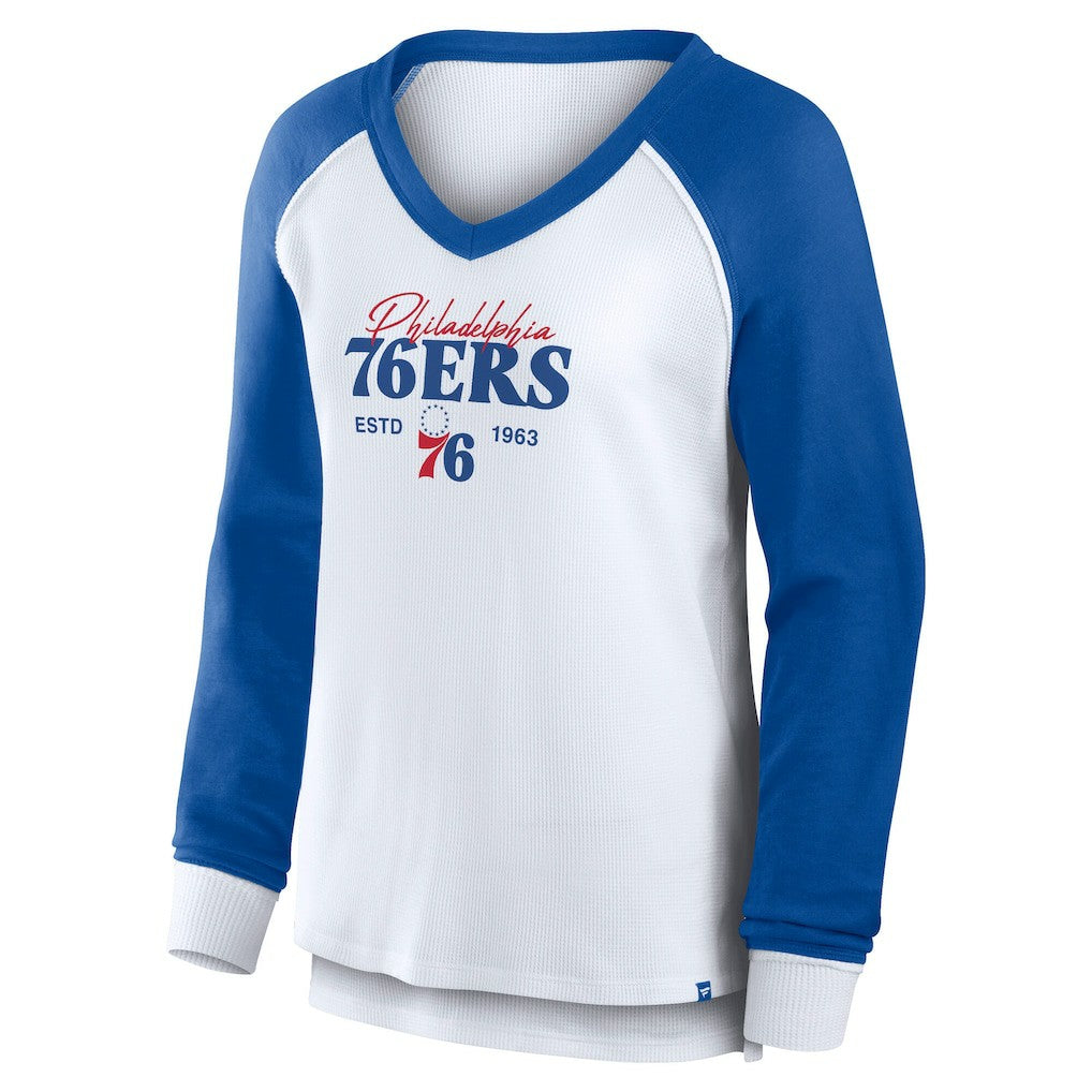 Philadelphia 76ers Women's Open Lane Waffle Long Sleeve V-Neck T-Shirt White - Fanatics
