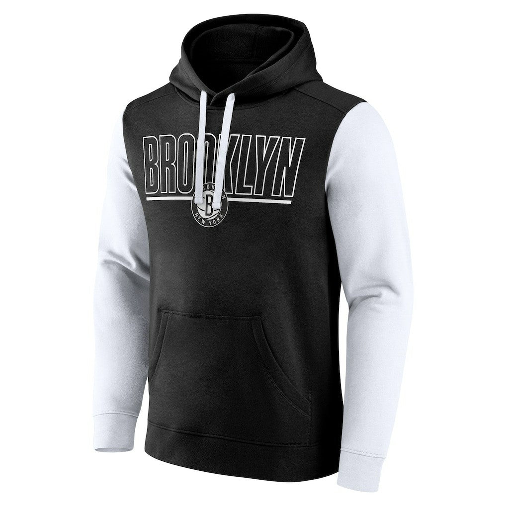 Brooklyn Nets Logo Athletic Outline Colorblock Pullover Hoodie Black outlet