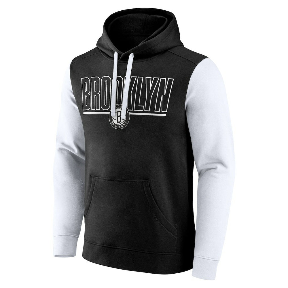 Brooklyn Nets Logo Athletic Outline Colorblock Pullover Hoodie Black outlet