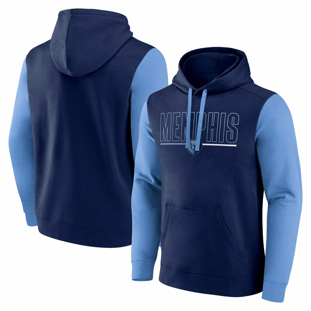 Memphis Grizzlies Logo Athletic Outline Colorblock Pullover Hoodie Navy