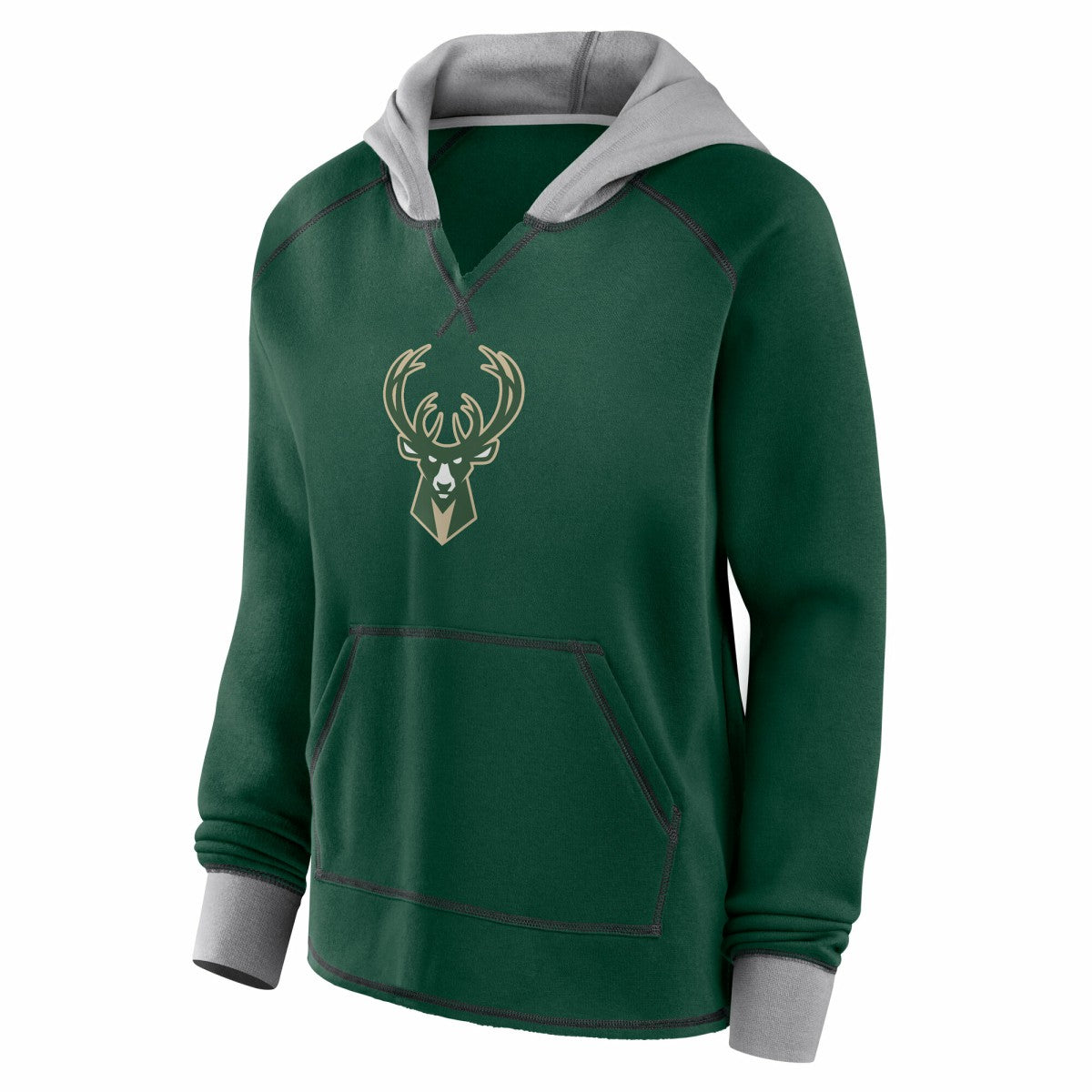 Milwaukee Bucks Logo Athletic Women's Boom Pullover Hoodie Hunter Green