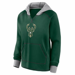 Milwaukee Bucks Logo Athletic Women's Boom Pullover Hoodie Hunter Green