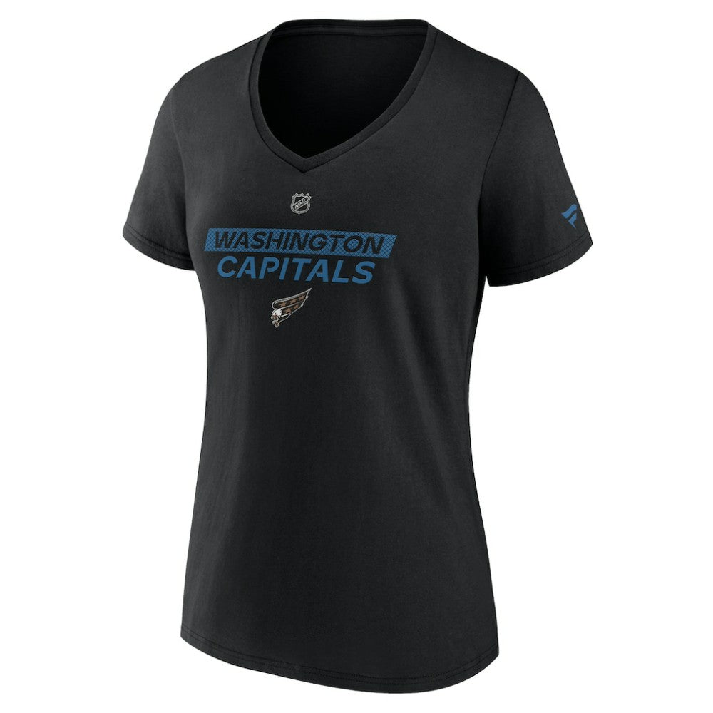 Washington Capitals Fanatics Women's Authentic Pro Alt Logo V-Neck T-Shirt - Black | US 201203791