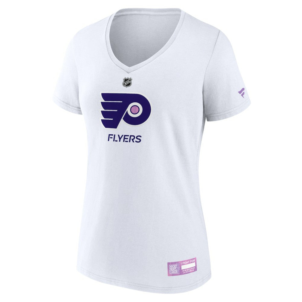 Philadelphia Flyers Fanatics Women's 2024 Hockey Fights Cancer V-Neck T-Shirt - White | US 201204252