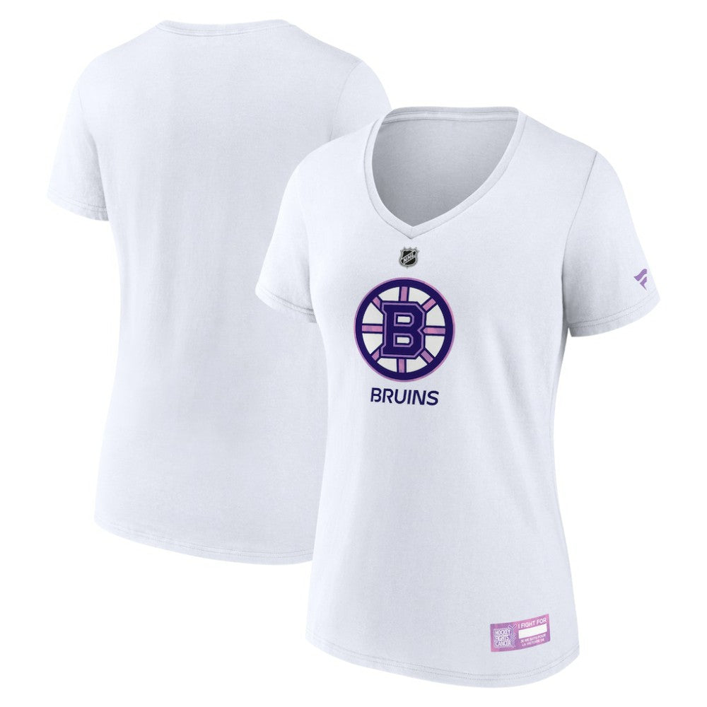 Boston Bruins Fanatics Women's 2024 Hockey Fights Cancer V-Neck T-Shirt - White | US 201204272