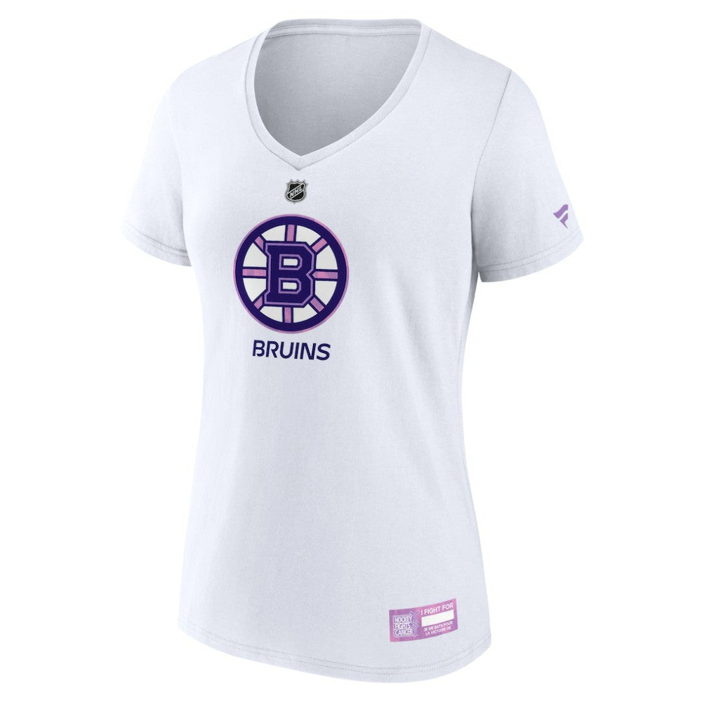 Boston Bruins Fanatics Women's 2024 Hockey Fights Cancer V-Neck T-Shirt - White | US 201204272