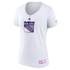 New York Rangers Fanatics Women's 2024 Hockey Fights Cancer V-Neck T-Shirt - White | US 201204283