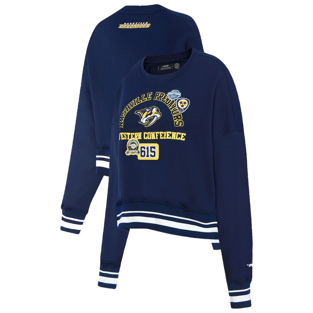Nashville Predators Pro Standard Women's Area Code Cropped Pullover Sweatshirt - Navy | US 201205074