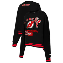 New Jersey Devils Pro Standard Women's Area Code Cropped Pullover Sweatshirt - Black | US 201205085