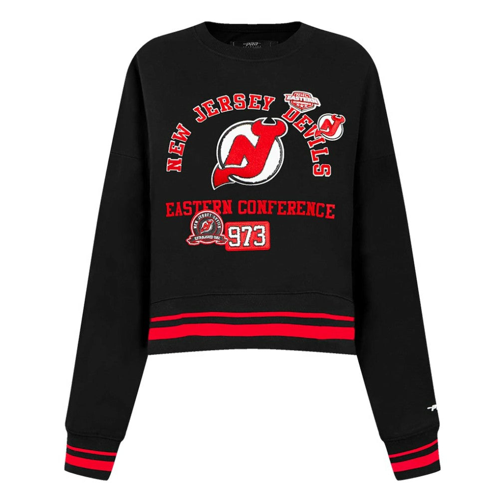 New Jersey Devils Pro Standard Women's Area Code Cropped Pullover Sweatshirt - Black | US 201205085