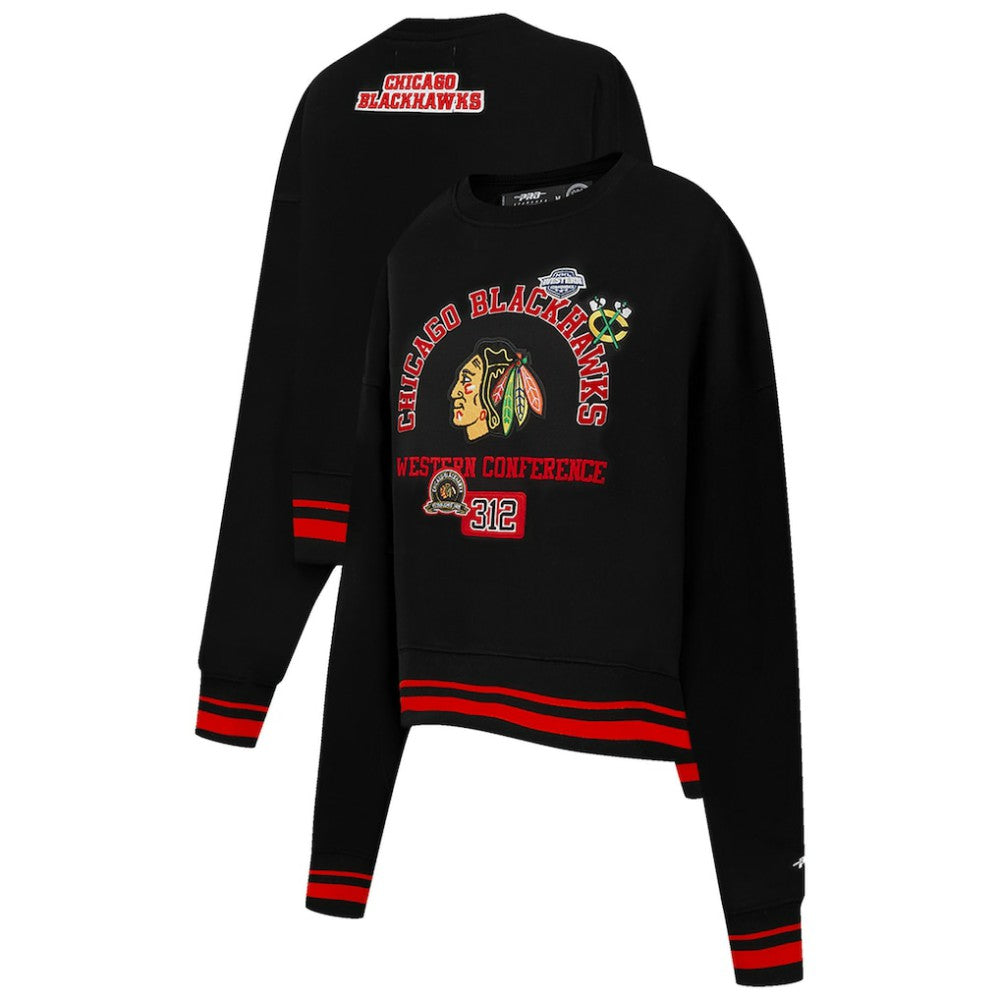 Chicago Blackhawks Pro Standard Women's Area Code Cropped Pullover Sweatshirt - Black | US 201205086