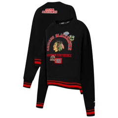 Chicago Blackhawks Pro Standard Women's Area Code Cropped Pullover Sweatshirt - Black | US 201205086